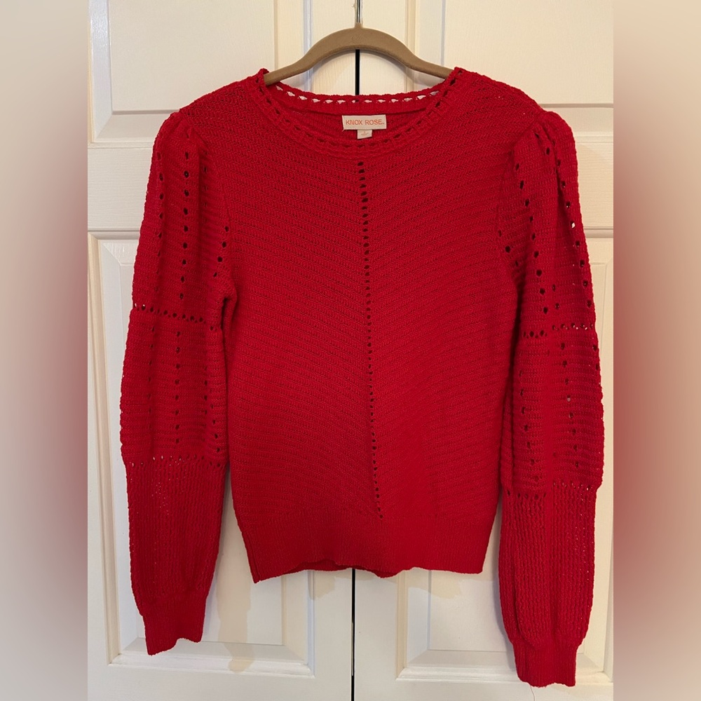 Knox Rose Red Knit Crochet Sweater Size S
